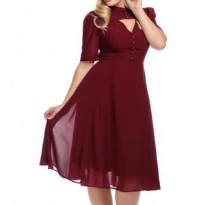 Collectif x ModCloth Shirley Swing Dress, Wine